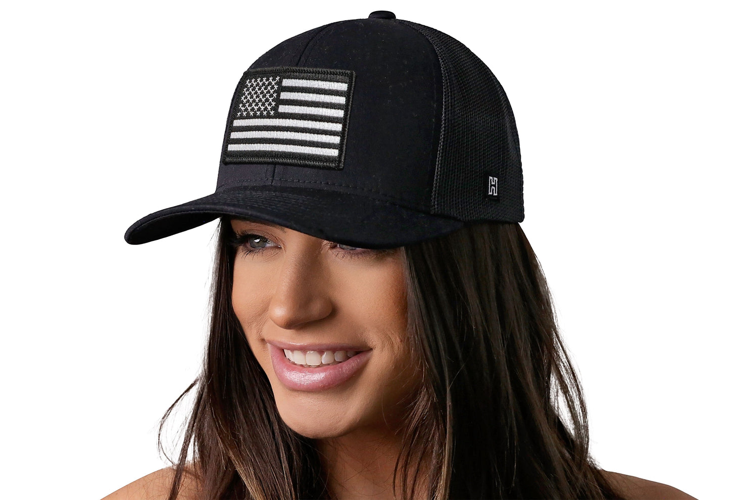 American Flag Trucker Hat | Black USA Monochrome Snapback