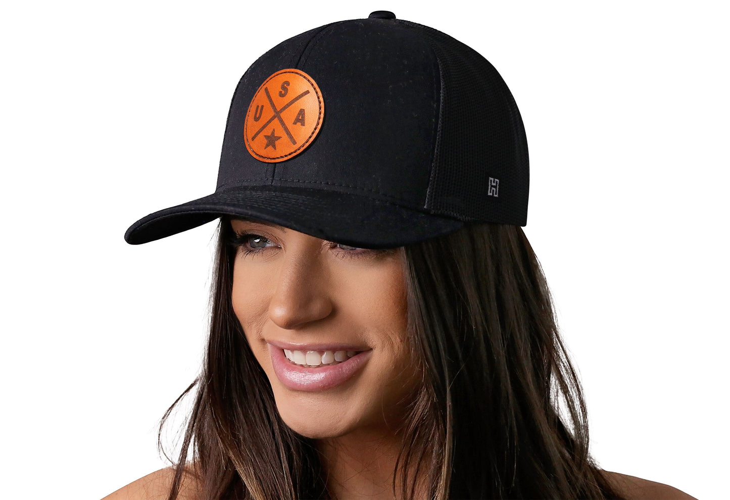 USA Trucker Hat Leather | Black America Snapback