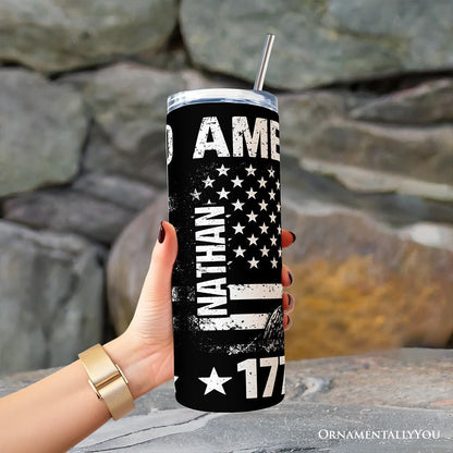 America 250 Freedom Flag Eagle 20oz Personalized Tumbler With Lid and Stainless Steel Straw, 4th of July Patriotic 1776–2026 Gift Cup