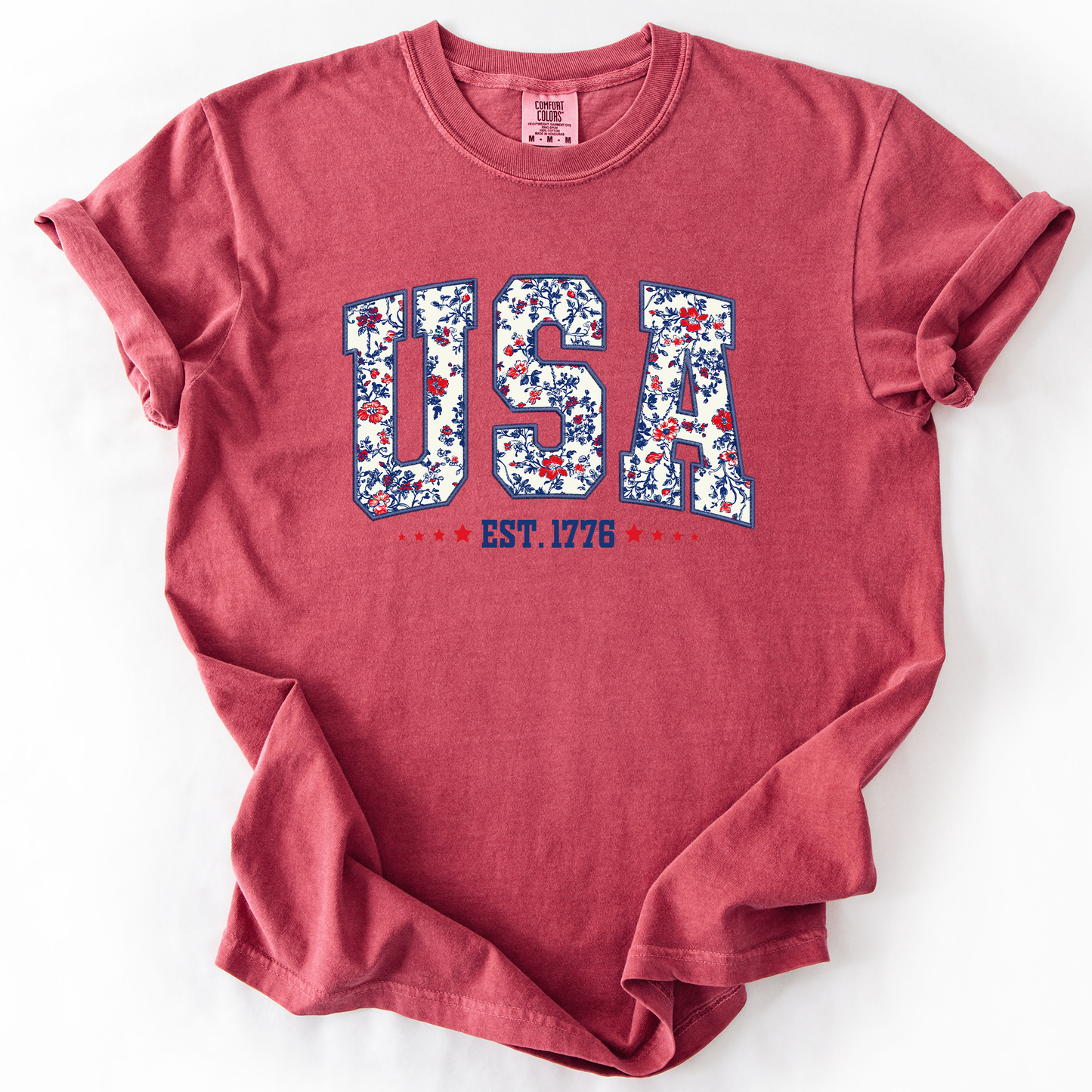 USA, Floral Pattern, Est 1776, Patriotic, America, Comfort Colors T-Shirt