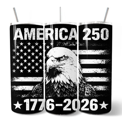 America 250 Freedom Flag Eagle 20oz Personalized Tumbler With Lid and Stainless Steel Straw, 4th of July Patriotic 1776–2026 Gift Cup